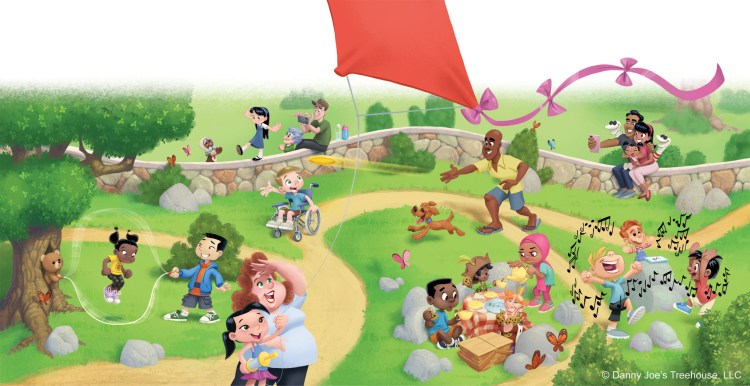 KIds and their families enjoy various outdoor activities in this colorful spread . Also shown are the puppet characters from Danny Joe's Tree House. From the Book "I Like You More Than My Phone" By Danny Joe LaBrecque.
Digital Illustration.